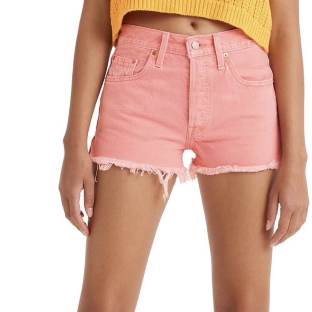 Levi's 501 Denim Cut Off Pink Jean Shorts
Button Fly High Rise Size 28